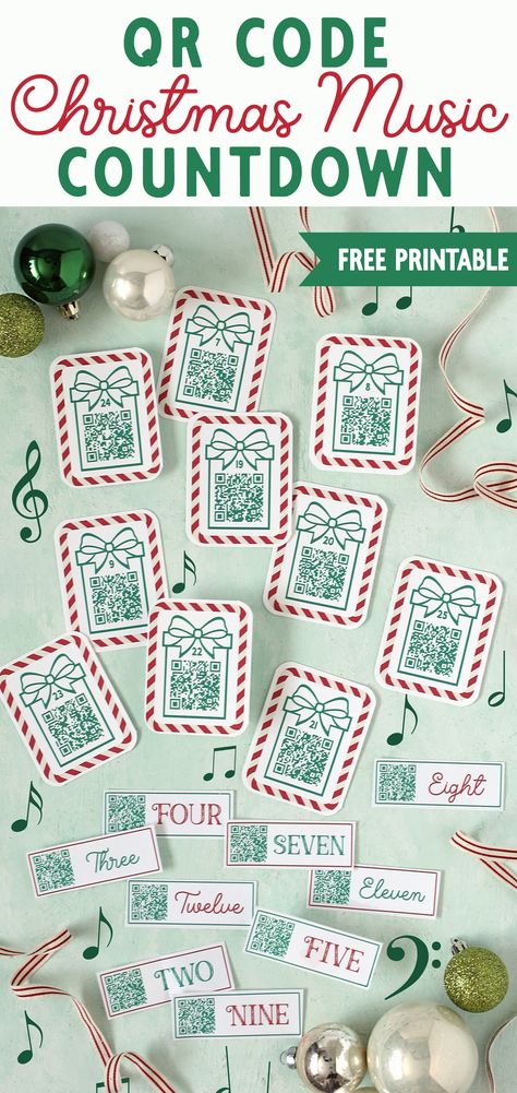 Scan the QR code and listen to a new holiday song to count down the days to Christmas! This printable advent calendar filler includes one QR code each day leading up to Christmas. When you scan the QR code, it takes you to a fun Christmas song to listen to. How cool is that?!   Advent Calendar Ideas | Christmas Countdown | Christmas Crafts | DIY Christmas | Christmas Printables Christmas Countdown For Boyfriend, 12 Days Of Christmas Qr Codes, Music Qr Codes, Printable Christmas Advent Calendar, Countdown Christmas Ideas, Free Printable Christmas Countdown, Countdown To Christmas Diy, Free Printable Advent Calendar For Kids, Count Down To Christmas Ideas