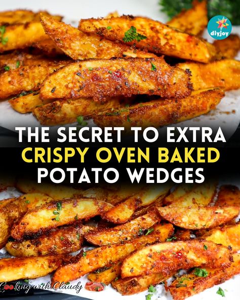 Do you want to know the secret to extra crispy oven baked potatoes? It's actually simple. Check it out here! Potatoes Wedges In Oven, Potato Spears Baked, Oven Baked Potato Wedges, Potato Wedges In The Oven, Oven Crispy Potatoes, Crusted Potatoes, Homemade Wedges Oven Baked, How To Make Crispy Potatoes In Oven, Crispy Oven Baked Potatoes