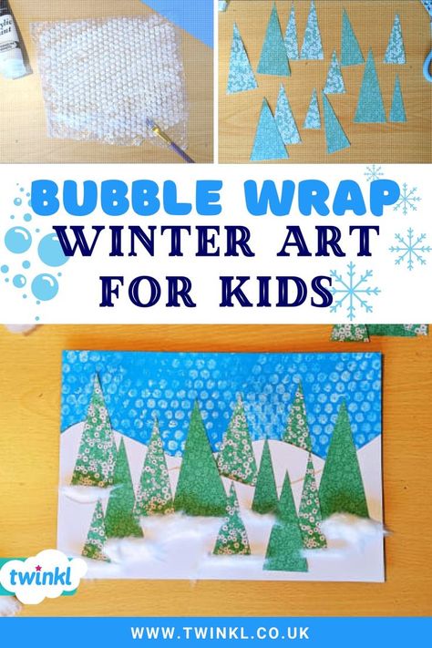 Bubble Wrap Winter Art For Kids Winter Art For Kids, Bubble Wrap Crafts, Bubble Wrap Art, Forest Crafts, Snowy Background, Winter Activities Preschool, Christmas Art Projects, Painting Winter, Preschool Christmas Crafts