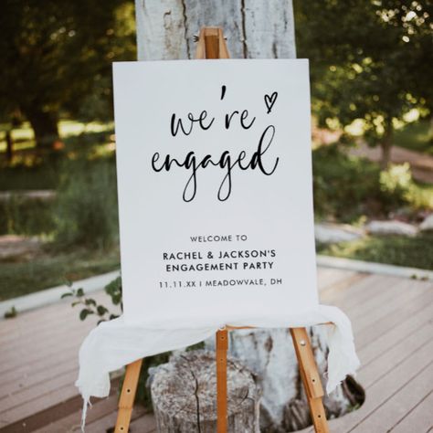 Boho We're Engaged Engagement Party Welcome Sign Ideas For An Engagement Party, Engagement Signs Ideas Diy, Boho Engagement Party Decorations, Engagement Party Signage, Engagement Signs Ideas, Boho Engagement Party, Small Engagement Party, Engagement Welcome Sign, Rings Teardrop