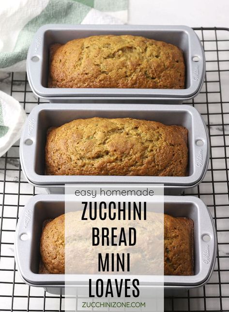 Zucchini bread mini loaves recipe by Zucchini Zone. Zucchini bread mini loaves are my classic applesauce zucchini bread recipe made in mini loaf pans. They're lightly sweetened, have a hint of cozy cinnamon, and are filled with shredded zucchini and applesauce for a moist, tender texture. #zucchinibreadminiloaves #minibreadloaf #zucchinibread #zucchini #baking #homemade #recipe Mini Loaf Zucchini Bread, Mini Zucchini Bread Loaves, Mini Loaf Bread Recipes, Mini Zucchini Bread, Mini Loaf Pan Recipes, Zucchini Baking, Mini Breads, Mini Bread Loaves, Loaf Bread Recipe