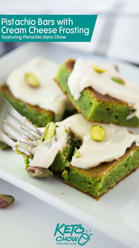 Pistachio Bars with Cream Cheese Frosting Insanely fluffy, insanely delicious. Created with Keto Chow ketochow.xyz Keto Pistachio Cookies, Keto Chow Recipe, Keto Pistachio, Pistachio Bars, Bars With Cream Cheese Frosting, Keto Chow, Bars With Cream Cheese, Chow Recipe, Keto Cakes