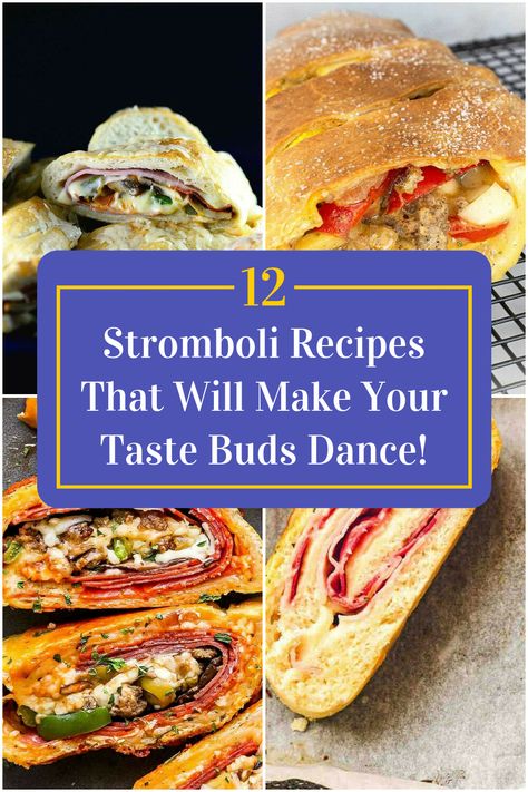 Collage of 4 stromboli recipes. Stromboli Appetizer, Stromboli Sandwich, Thanksgiving Stromboli, Stromboli Recipe With Pizza Dough, Stromboli Recipes, Stromboli Ideas, Meatball Stromboli, Recipes Using Pizza Dough Ideas, Best Stromboli Recipe