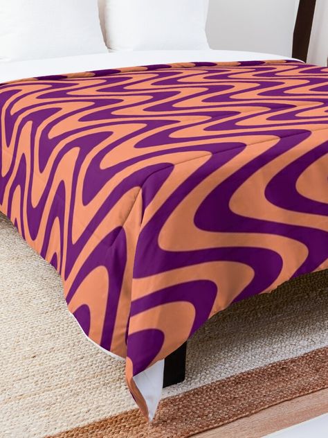 "Wavy Lines in Purple and Coral" Comforter by redjaygraphics | Redbubble Coral Comforter, Orange Comforter, Wavy Lines, Purple And Orange, Spring Aesthetic, King Comforter, Guest Bedrooms, Dream Room, Duvet Comforters