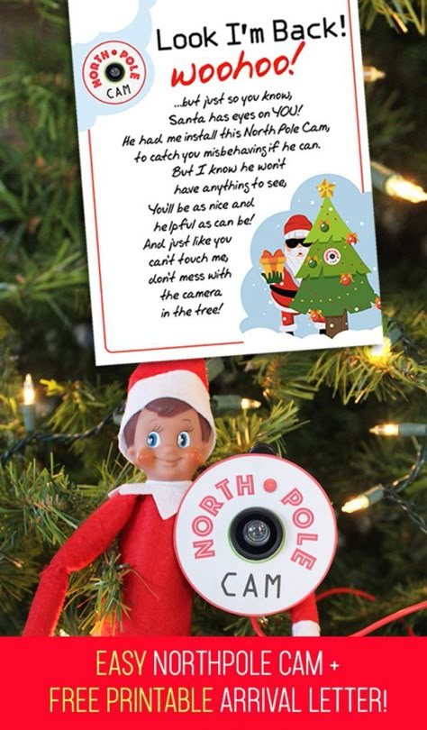 Elf on the Shelf Arrival Idea: 5 min Northpole Cam with FREE Printable Letter! - I Think We Could Be Friends Elf Arrival Ideas, Elf Cam, Elf Printables, Elf On The Shelf Arrival, Elf Arrival, Santa Cam, Elf Letters, Elf Kit, Awesome Elf On The Shelf Ideas