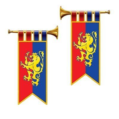 Royal Trumpet Banner Cutouts >>> Be sure to check out this awesome product. (This is an affiliate link) Medieval Banner, Colorful Party Decorations, Castle Party, Knight Party, Party Wall Decorations, Medieval Decor, Medieval Party, Decoration Photo, Dragon Egg