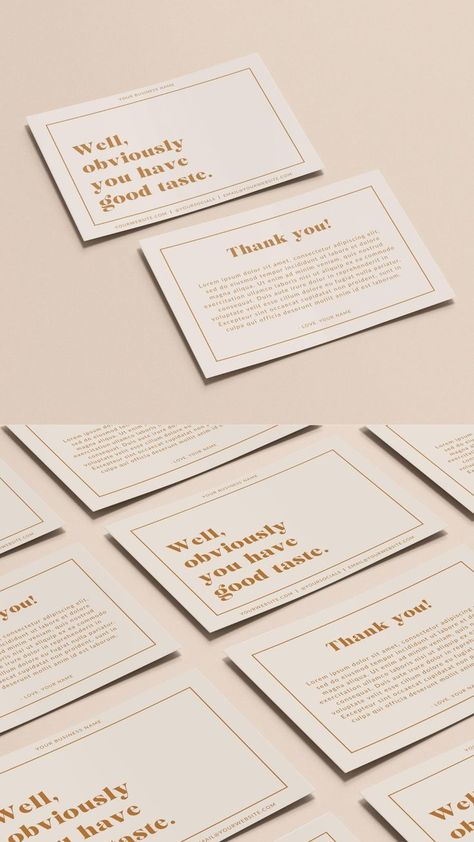 Parcel Aesthetic, Card Design Aesthetic, Card Graphic Design, Cards For Small Business, Beige Aesthetics, Graphic Deisgn, Thank You Card Design, Thank You Postcards, Business Thank You Cards