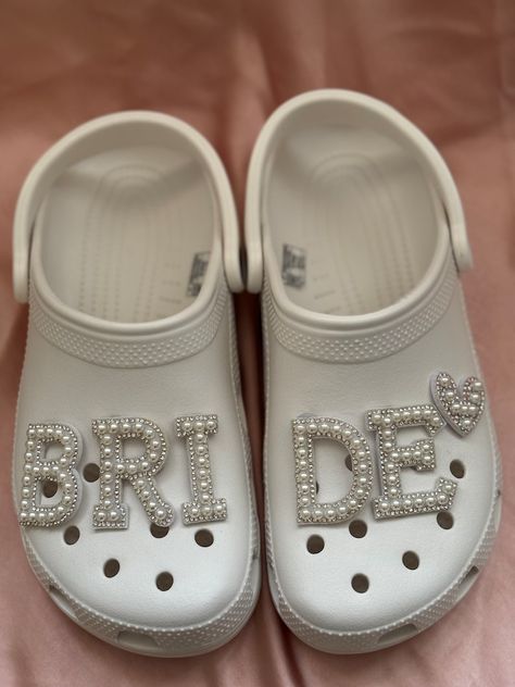 Unique BRIDE, WIFEY and Heart Pearl Croc Charm, Croc Jibbitz Wedding Hen Honeymoon Handmade - Etsy Australia Croc Designs, Wedding Crocs, Croc Jibbitz, White Crocs, Reception Bride, Wedding Shoes Bride, Unique Bride, Single Letter, Cute Wedding Ideas