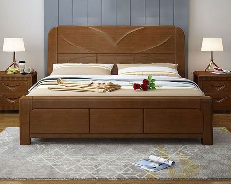 Wooden Bed Aesthetic, Decent Bed Design, Natural Wooden Bed, Wooden Bed Ideas, Solid Wooden Bed, Bed Aesthetic, Horizontal Murphy Bed, Simple Bed Designs, Box Bed Design