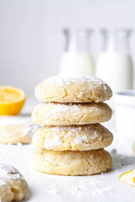 Gluten Free Lemon Cookies - Organically Addison Gluten Free Lemon Cookies, Organically Addison, Lemon Crinkle Cookies, Chocolate Crinkle Cookies, Chocolate Crinkles, Spring Desserts, Cookie Calories, Crinkle Cookies, Bariatric Recipes