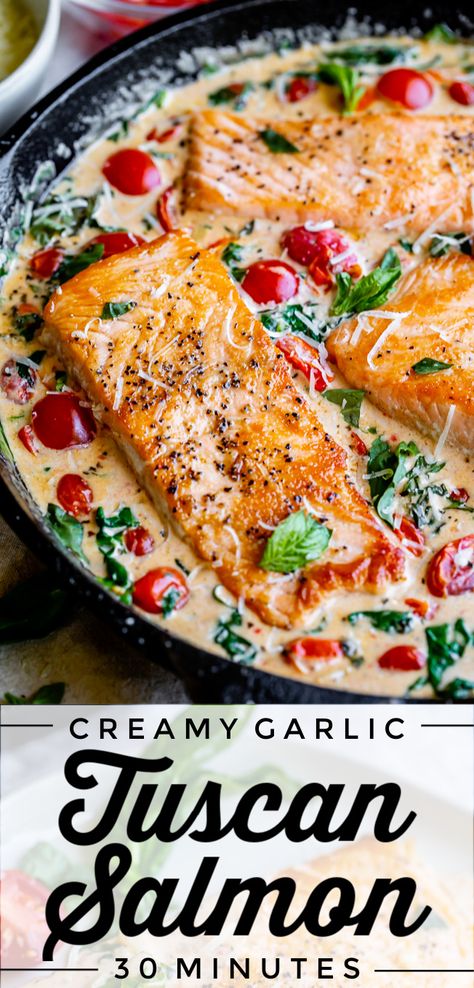 Creamy Tuscan Salmon, Salmon Recipe Pan, Tuscan Salmon Recipe, Tuscan Salmon, The Food Charlatan, Healthy Salmon Recipes, Food Charlatan, Healthy Salmon, Salmon Dinner