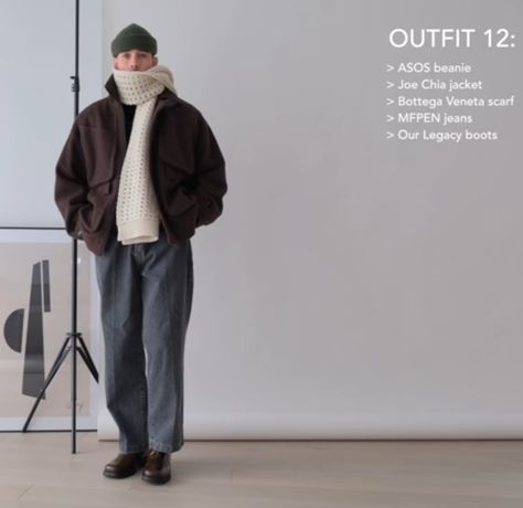 One fit from his recent winter inspo video Mens Winter Nyc Fashion, Mens Cold Winter Outfits, Very Cold Winter Outfits Men, Men Cold Winter Outfits, Scarf Outfit Men Street Styles, Oversized Winter Outfits Men, Winter Scarf Outfit Men, Mens Scarf Fashion Winter, Scarf Fits Men