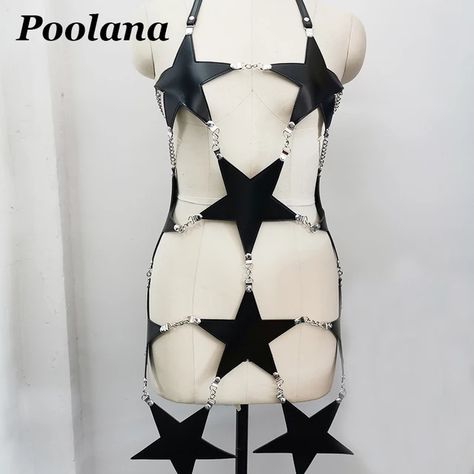 Punk Gothic Star Harness Women Girl Pentagram Halter Top Dress Belts 5 Colors Performance Cosplay _ - AliExpress Mobile Star Harness, Bartender Outfit, Harness Outfit, Drag Queen Costumes, Rave Looks, Drag Queen Outfits, Halter Top Dresses, Sewing Pattern Design, Music Fashion