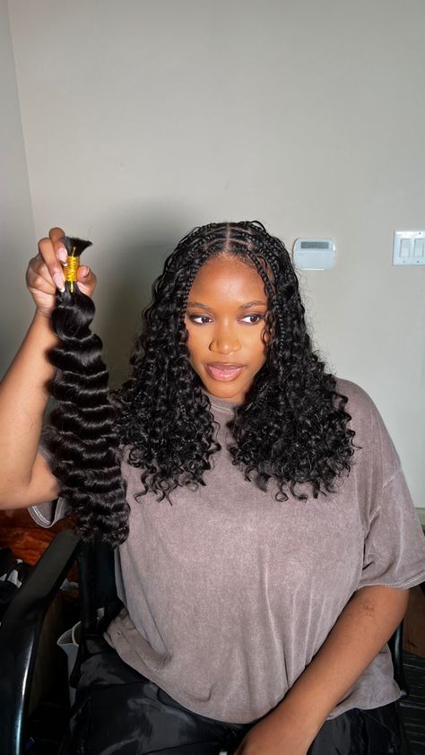 Boho Knotless Braids Human Hair Bob, Curly Braid Bob, Bob Length Boho Knotless Braids, Knotless Boho Braids Bob, Short Knotless Boho Braids, Shoulder Length Boho Knotless Braids, Curly Braids Short, Braid With Human Hair, Bob Boho Knotless Braids