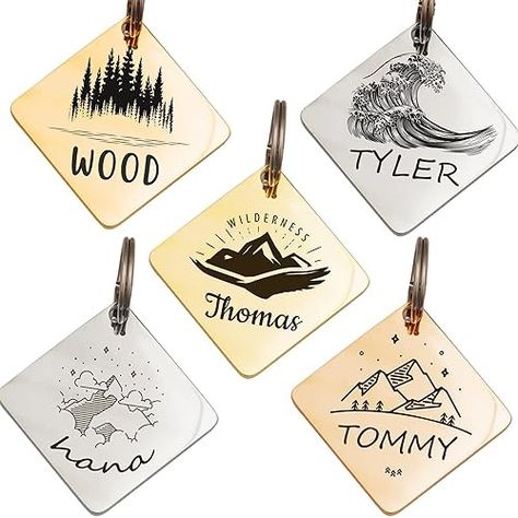 Amazon.com: Anavia Outdoor Theme Pet ID Tags, Wilderness Mountain Sea, Diamond Shape Personalized Dog Name Tag Cat Tag, Glossy Stainless Steel Gold Plated Dog Collar Tag (Large, Gold) : Handmade Products Dog Collar Tag, Dog Name Tags, Dog Collar Tags, Cat Tags, Id Tags, Beloved Dog, Amazon Handmade, Personalized Tags, Pet Id Tags