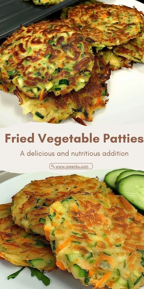 Fried Vegetable Patties Ingredients: 1 courgette (zucchini) 2 carrots 1 onion 1 pepper 2 eggs Salt Pepper 2 tablespoons flour 50-80 ml water #Veggie #Patties Vegetable Patties, Vegetable Cutlets, Zucchini Patties, Veggie Fritters, Veggie Patties, Homemade Flatbread, Roasted Vegetable Recipes, Vegetable Side Dishes Recipes, Patties Recipe