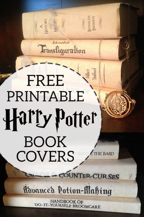 Harry Potter Book Covers Free Printables. Hogwarts Textbook and spellbook decorations for a Harry Potter party. #papertraildesign #gryffindor #slytherin #hufflepuff #ravenclaw #hogwarts #harrypotter #potterhead #hermionegranger #ronweasly Harry Potter Motto Party, Free Printable Harry Potter, Harry Potter Weihnachten, Baby Harry Potter, Printable Harry Potter, Harry Potter 6, Harry Potter Book Covers, Classe Harry Potter, Harry Potter Christmas Decorations