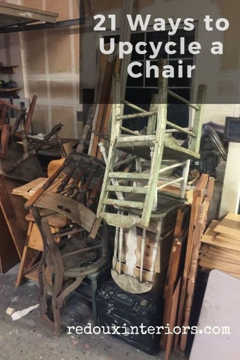 Repurposed Chairs Upcycling, Upcycling Wooden Chairs, Wooden Chair Decor Ideas, Wood Chair Repurpose Ideas, Recycled Chairs Diy Projects, Recycle Chairs Ideas, Vintage Chair Upcycle, Dining Chair Repurpose, Chair Ideas Creative