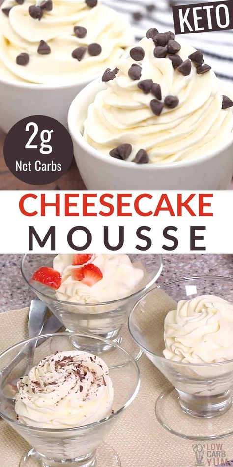 Keto Recipes With Cream Cheese, Keto Mousse, Recipes With Cream Cheese, Cheesecake Mousse Recipe, Keto Pudding, Sugar Free Cheesecake, Low Carb Low Fat Recipes, Sugar Free Pudding, Cheesecake Mousse