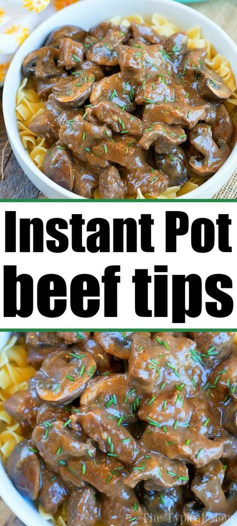 Instant Pot beef tips and mushroom gravy recipe is the bomb! Tender sirloin or stew meat in your pressure cooker packed with flavor everyone will love. Instant Pot Beef Tips, Crockpot Beef Tips, Stew Crockpot, Beef Tip Recipes, Beef Recipe Instant Pot, Stew Beef, Beef Tips And Gravy, Crockpot Recipes Beef Stew, Beef Stew Crockpot