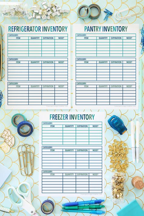 These free printable food inventory templates for the pantry, refrigerator, and freezer will help organize your kitchen and prevent food waste! | #foodinventory #kitcheninventory #kitchenorganization #freeprintables Baking Inventory List, Kitchen Inventory Printable Free, Kitchen Inventory List Free Printable, Food Inventory Printable Free, Pantry List Inventory Free Printables, Pantry Inventory Printable Free, Pantry List Inventory, Organize Food Pantry, Food Inventory List