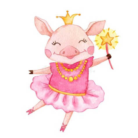 Pig Ballerina, Ballerina Cartoon, Cute Ballerina, Pig Drawing, Pig Illustration, Cute Watercolor, Chinese Symbols, Drawing For Beginners, Cartoon Pics