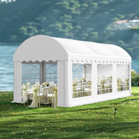 Gather under the sun without worrying about harmful UV rays with this large canopy tent. Its durable, rust-resistant powder-coated steel frame supports a UV-resistant polyester fabric roof and sidewalls that provide ample shade. Event Tents, Patio Wedding, Outdoor Gazebo, Large Patio, Wedding Shower Decorations, Outdoor Gazebos, Shade Canopy, Tent Rentals, Event Tent