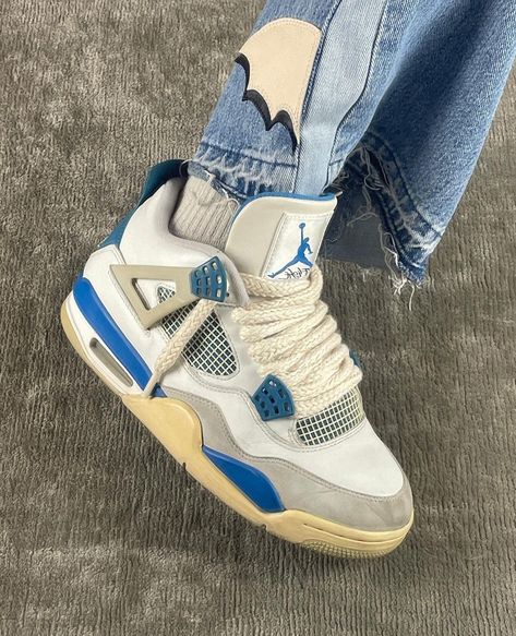 Jordan 4 Military Blue, Jordan 4’s, Nike Air Jordan 4, Nike Shoes (men), Nike Jordan Retro, All Nike Shoes, White Shoe, Jordan 4 Retro, Air Jordan 4