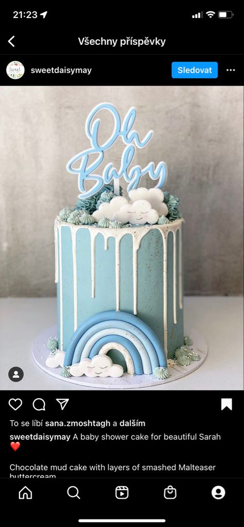 Blue Rainbow Cake, Boy Baby Shower Cake, Blue And White Baby Shower Cake, Pale Blue Birthday Cake, Blue And Green Ombre Cake, Blue Rainbow Baby Shower Ideas, Blue Desserts For Baby Shower Boys, Blue Baby Shower Cake, 1st Bday Cake