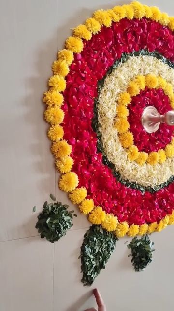 Semi Circle Flower Rangoli, Rangoli Designs With Flowers, Onam 2024, Flowers Rangoli Designs, Welcome Rangoli, Long Sleeve Cut Out Dress, Flower Rangoli Designs, Simple Flower Rangoli, Home Flower Decor