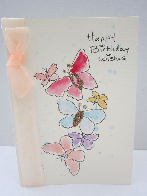 Happy Butterflies, watercolour, handpainted, birthday card, daughter birthday, mum birthday, niece birthday, butterfly card, personalise by AngelAtMyEasel on Etsy Handpainted Birthday Card, Birthday Niece, Birthday Card Daughter, Birthday Cards For Niece, Birthday Butterfly, Card Butterfly, Watercolour Cards, Watercolour Card, Birthday Card Drawing