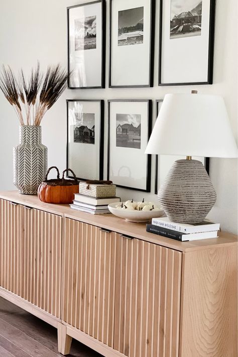 Narrow Sideboard, Diy Console, Sideboard Decor, Lounge Ideas, Coffee Bar Home, Dining Room Interiors, Side Board, Cabinet Ideas, Thousand Oaks