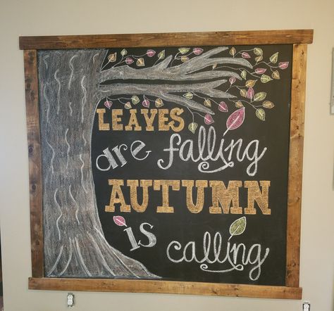 Fall Leaves Chalkboard Art, Fall Themed Chalkboard, Fall Chalkboard Ideas Easy, Fall Chalkboard Signs, Chalkboard Art Classroom, Fall Chalk Art, Kitchen Chalkboard Ideas, Fall Chalkboard Ideas, Strength Pilates