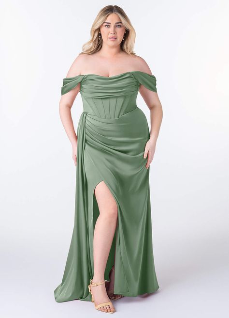 Matcha Azazie Amyra Bridesmaid Dresses | Azazie Eucalyptus Bridesmaid Dresses, Plus Size Gala Dress, Moh Dress, Stretch Satin Dress, Azazie Bridesmaid Dresses, Green Bridesmaid Dresses, Long Bridesmaid Dress, Gala Dresses, Stretch Satin