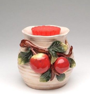 5 Inch Colored Apple on Branch and Leaves Themed Tart Burner - farmhouse - Home Fragrance - StealStreet Big Candle Holder, Apple Kitchen, Tart Burner, Ceramic Apple, Big Candles, Clay Set, Themed Decorations, Apple Theme, Apple Tart