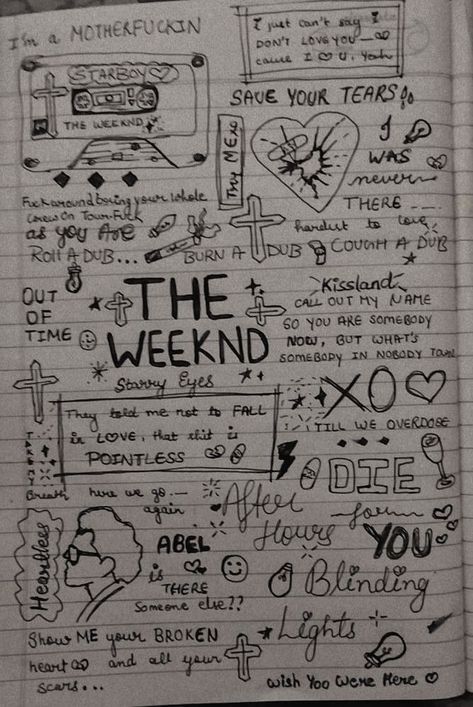 The Weeknd Doodle Art, Scketch Draws Idea Aesthetic, The Weeknd Journal, Scketch Draws Idea Easy, Abel Drawing, Skeleton Art Drawing Easy, Music Album Covers Drawing, The Weeknd Sketch, Cute Diary Ideas Writing