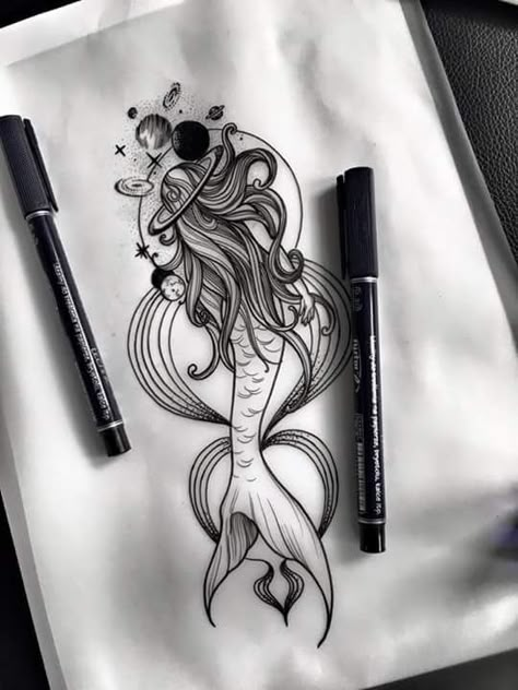 Mermaid Tattoo Designs, Forearm Tattoo Design, Inspiration Tattoos, Sketch Tattoo, Mermaid Tattoo, Mermaid Tattoos, Sternum Tattoo, Badass Tattoos, Tattoo Feminina