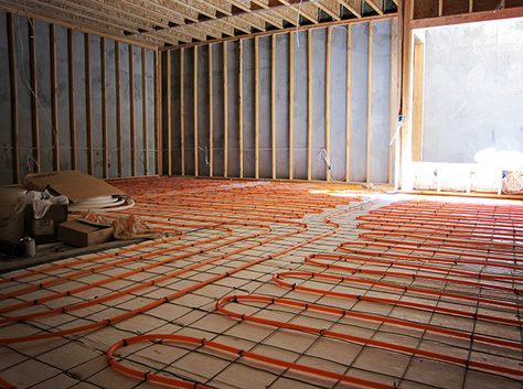 What Are The Pros And Cons Of Radiant Heating? Heated Concrete Floor, Heated Tile Floor, Plan Garage, Floor Heating Systems, Hydronic Heating, Underfloor Heating Systems, Floor Heating, Radiant Floor Heating, Radiant Floor