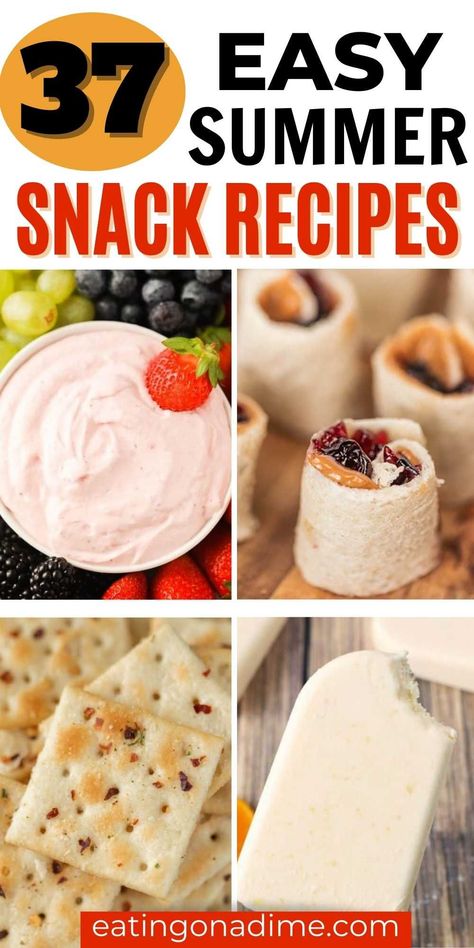 Try these easy 37 Summer Snacks that kids will love. If you need snack ideas, these Summer Snacks for Kids are a must try. These snacks are healthy and great for a party too. Check out this simple but delicious snack ideas for kids. #eatingonadime #snacks #snackrecipes #summerfood Summer Snacks For Kids To Make, Easy Snacks To Keep In Fridge, Summer Time Snack Ideas, On The Go Snacks For Kids, Healthy Summer Snacks Clean Eating, Summer Food For Kids, Spicy Ranch Crackers Recipe, Bbq Ideas Food, Summer Snacks For Kids