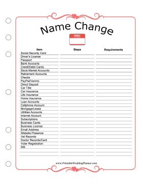 Name Change Party, Wedding Name Change, Name Change Checklist, Printable Wedding Checklist, Complete Wedding Checklist, Bridal Shower Party Ideas, Theme Park Ideas, Wedding Checklist Printable, Wedding License