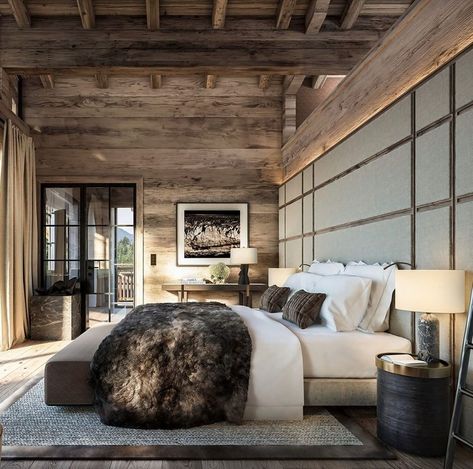 LUXURY CHALET iNTERIOR ⛰ on Instagram: “The perfect alpine inspired bedroom 🛌💭 which is your favorite design detail? . . . 📷 by @streifzug.magazin . . #Dreambedroom…” Chalet Modern, Chalet Bedroom, Luxury Chalet Interior, Mountain Bedroom, Chalet Interior Design, Mountain Home Interiors, Mountain Dream Homes, Mountain Interiors, Modern Chalet