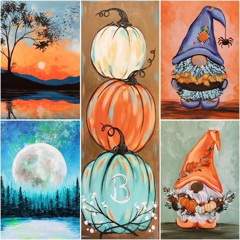 Fall Paint Party, Fall Paintings, Pinots Palette, Gnome Pictures, Blessed Assurance, Sip N Paint, Fall Art, Canvas Painting Diy, Easy Thanksgiving