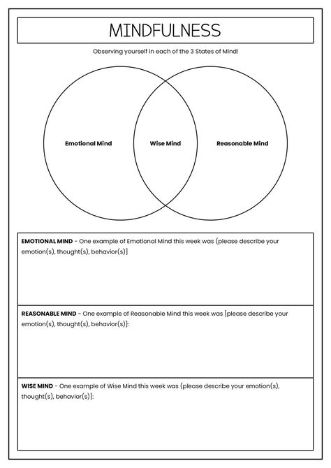 DBT Mindfulness Worksheets Dbt Group Mindfulness Activities, Empathy Worksheets For Adults, What Is Mindfulness Worksheet, Neurodivergent Worksheets, Wise Mind Dbt Worksheet, Mindfulness Worksheets For Adults, Dbt Group Activities For Teens, Dbt Mindfulness Activities, Dbt Skills Worksheets For Teens