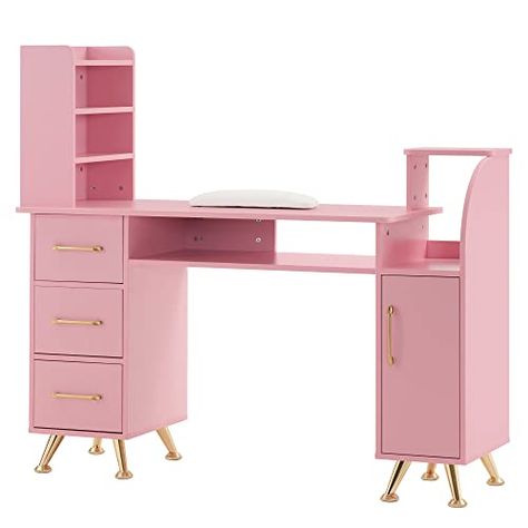 Nail Desks, Desk Salon, Manicure Desk, Dressing Station, Salon Desk, Salon Storage, Beauty Desk, Sofia Ferreira, Nail Room Ideas