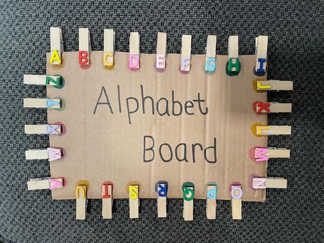 #alphabet #letterboard #letterclips #diy #homeschool #homeschoolpreschool #preschool #colors #colorrecognition #wordbuilding #letterrecognition #activities #toddler #kidscrafts #kidactivities Diy Alphabet Wall, Diy Homeschool, Y Alphabet, Alphabet Activity, Alphabet Board, Wood Clips, Preschool Colors, Alphabet Wall, Word Building