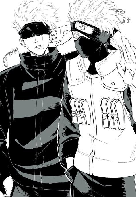 Gojo And Kakashi, Kakashi Sensei, Naruto Uzumaki Shippuden, Kakashi Hatake, Anime Crossover, Naruto Art, Naruto Shippuden Anime, Fanarts Anime, Haikyuu Anime