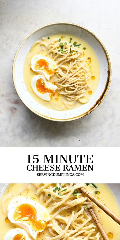 Cheese Ramen Recipes, How To Cook Ramen, Cheddar Cheese Spread, Serving Dumplings, Cheese Ramen, Veg Food, Fast Lunch, Delicious Soup Recipes, Asian Soup