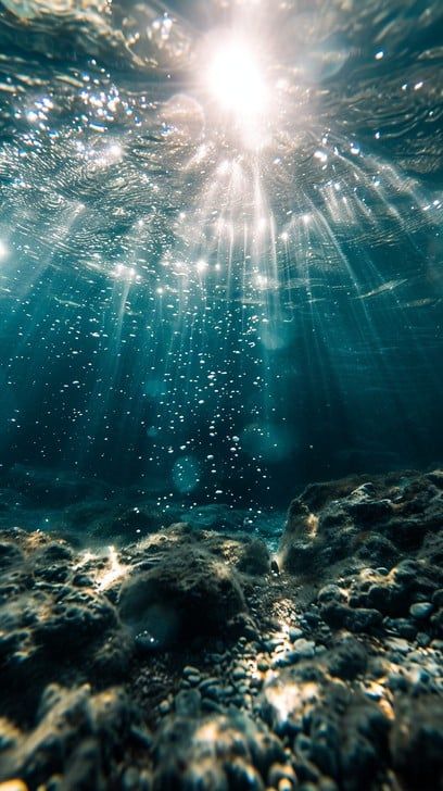 Ethereal Ocean, Sea Water Aesthetic, Sea Sparkle, Underwater Lighting, Underwater Aesthetic, Under Water, Clear Ocean Water, Under The Water, Coraline Aesthetic