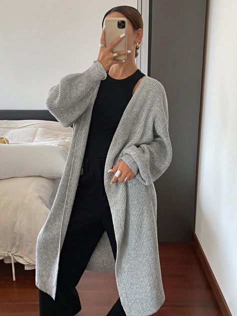 Women's Solid Grey Drop Shoulder Long Sleeve Loose Long Casual Warm Long Cardigan Sweater For Autumn And Winter,Grey Casual Outfit,Business Casual Women,Winter Clothes,Winter Women Sweater Coat,Fall Women Outfits,Women Sweaters,Homecoming,Long Cardigan Sweater,Solid Open Front Loose Knit Cardigan, Casual Long Sleeve Long Length Sweater, Women's Clothing Grey Casual  Long Sleeve Knitwear Plain  Non-Stretch  Women Clothing, size features are:Bust: ,Length: ,Sleeve Length: Outfits With Gray Cardigan, Grey Long Cardigan Outfit, Long Gray Cardigan Outfit, Long Grey Cardigan Outfit, Grey Cardigan Outfit Casual, Business Casual Women Winter, Grey Casual Outfit, Grey Cardigan Outfit, Long Cardigan Outfit Fall