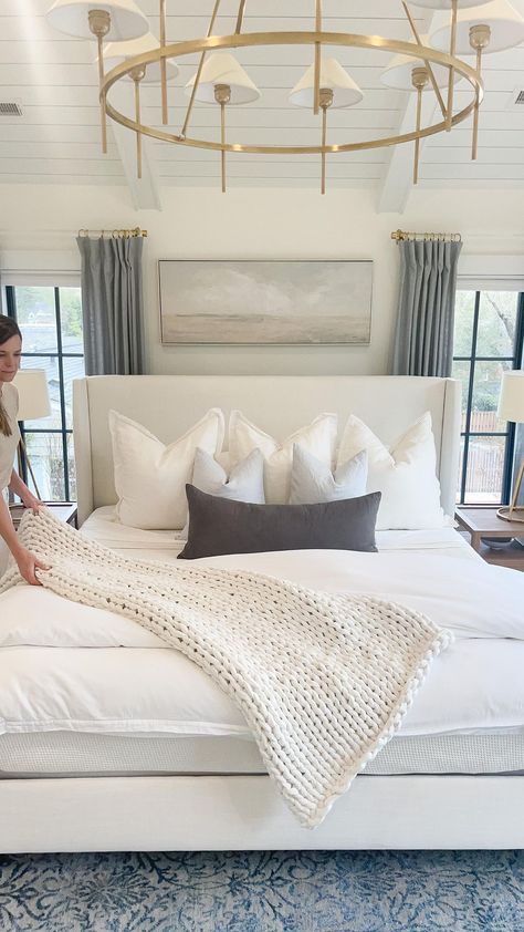 @the_drews_design shared a video on Instagram: “Answering your questions on how to make an inviting bed! For part 1, I’m sharing my tips on bedding. The takeaway: start with neutral base…” • Apr 18, 2022 at 3:19pm UTC Charging Nightstand, Coastal Bedroom Ideas, Coastal Bedrooms, Coastal Bedroom, Modern Bedroom Design, Master Bedrooms Decor, Remodel Bedroom, Guest Bedrooms, My New Room